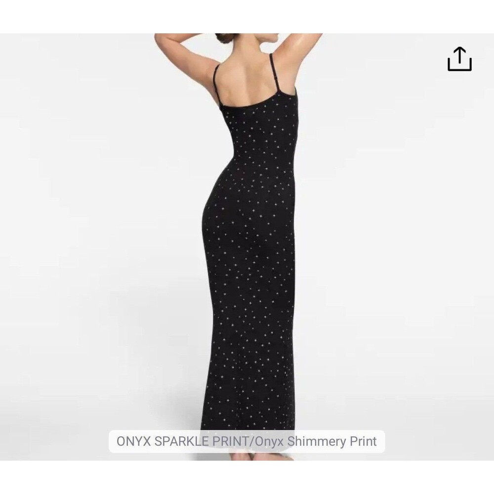 Skims Soft lounge long slip dress onyx sparkle